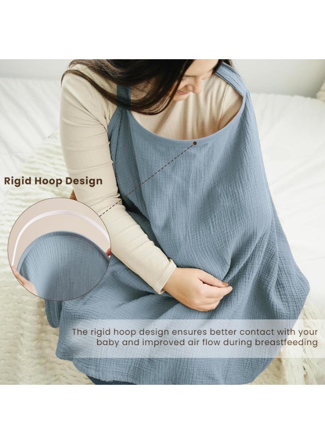 Breastfeeding care cover - 360° all-round breastfeeding care shawl, specially designed for new mothers. It is a lightweight and soft cotton breastfeeding scarf-style wrap that can adjust the neckline. It is breathable and privacy-friendly, suitable for wearing during breastfeeding. (Blue) - Image 3